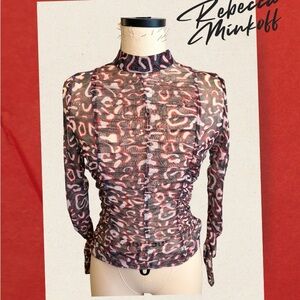 Rebecca Minkoff Black & Red Ruched Mesh Long-Sleeve Top